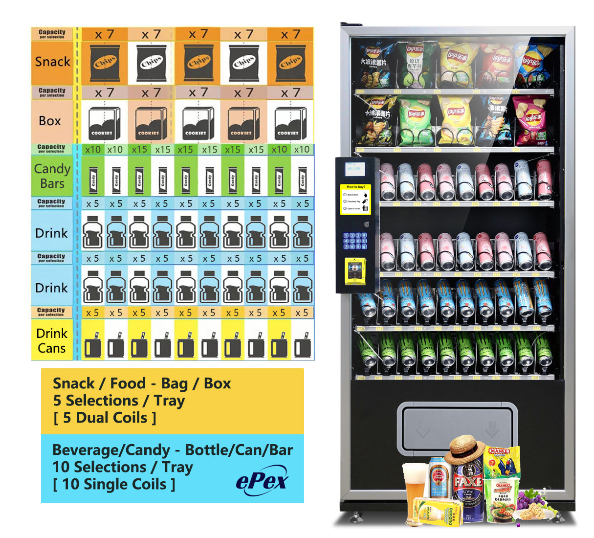 EPEX G660W Cashless Extra Large Refrigerated Combo Vending Machine with Nayax VPOS Touch Card Reader