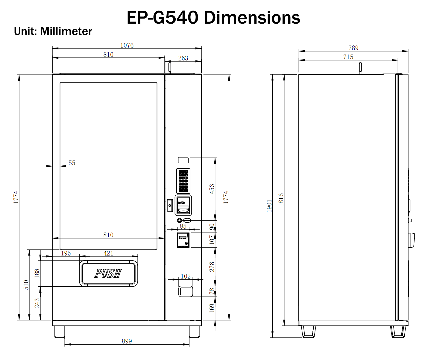 EPEX D540 Large Beverage Drink Vending Machine with Elevator Delivery Temp Control