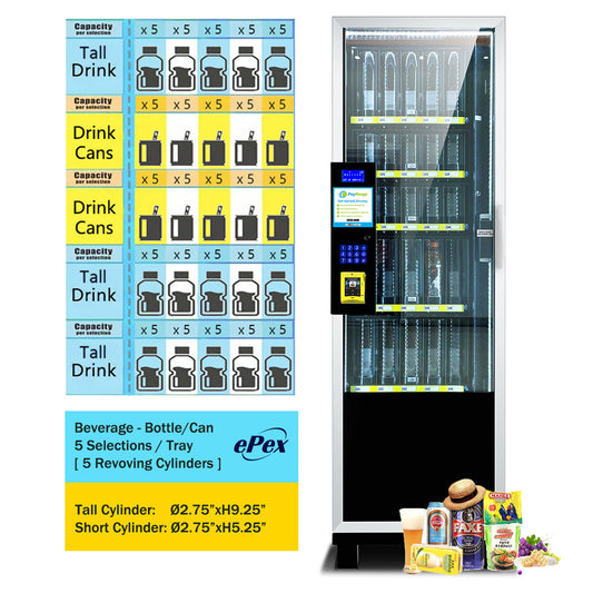 EPEX R525 Compact Slim Cashless Refrigerated Beverage Vending Machine with Open Door Pickup